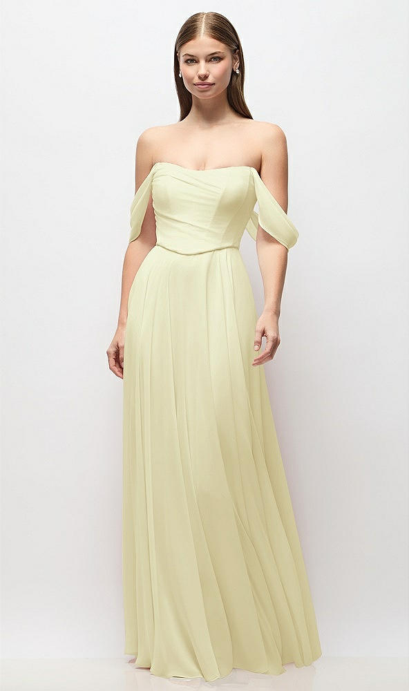 Front View - Butter Yellow Off-the-Shoulder Basque Corset Chiffon Maxi Dress