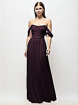 Front View Thumbnail - Deep Plum Off-the-Shoulder Basque Corset Chiffon Maxi Dress
