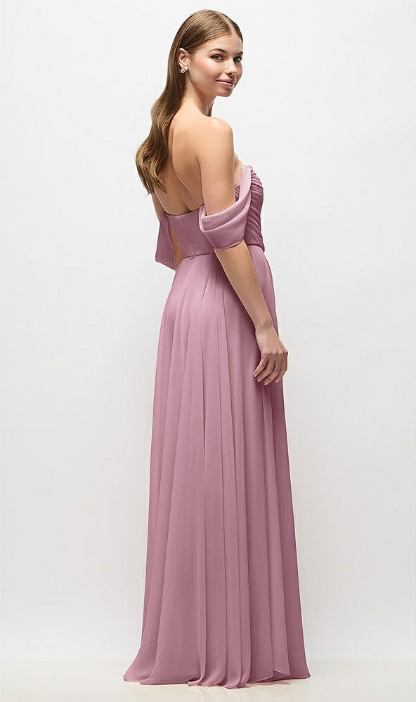 Back View - Dusty Pink Off-the-Shoulder Basque Corset Chiffon Maxi Dress