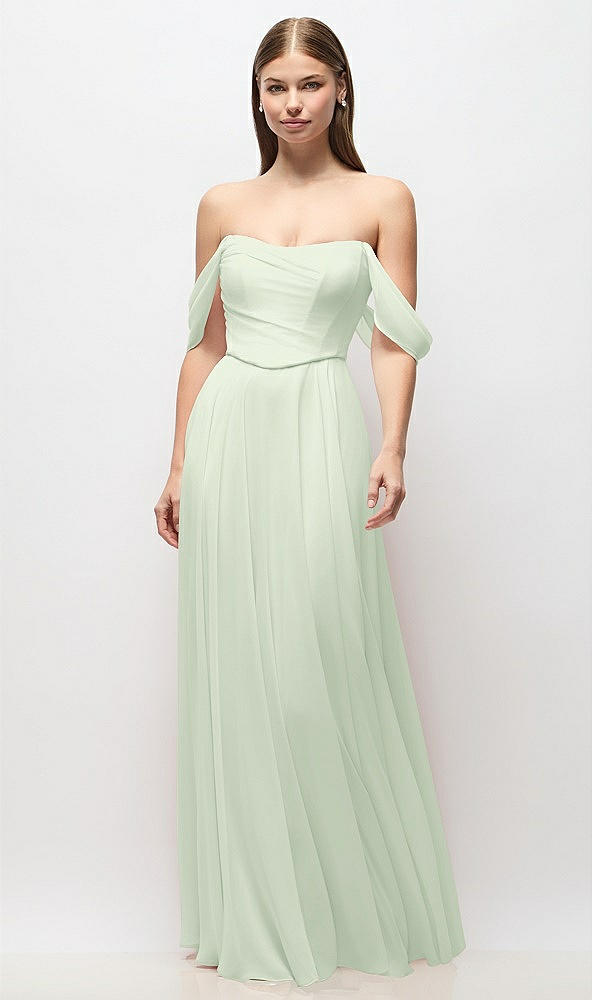 Front View - Mint Green Off-the-Shoulder Basque Corset Chiffon Maxi Dress