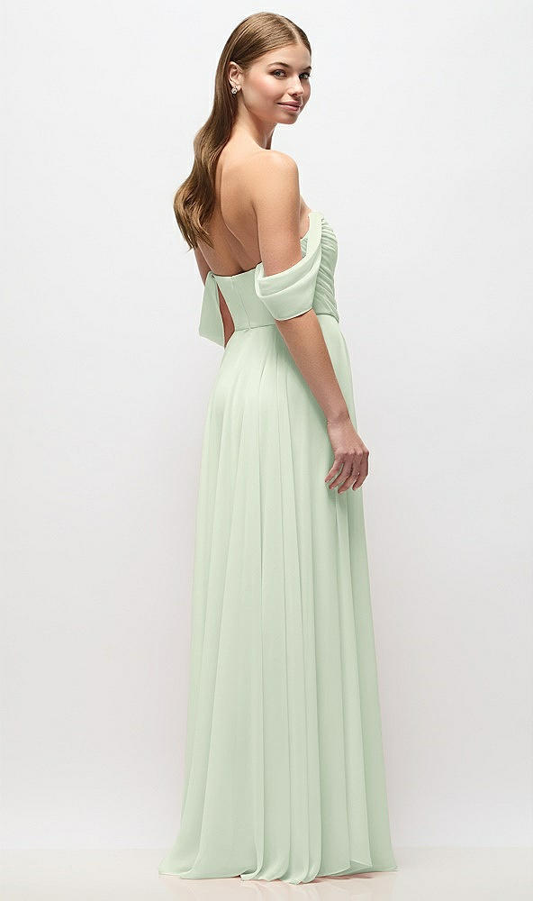 Back View - Mint Green Off-the-Shoulder Basque Corset Chiffon Maxi Dress