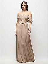 Front View Thumbnail - Topaz Off-the-Shoulder Basque Corset Chiffon Maxi Dress