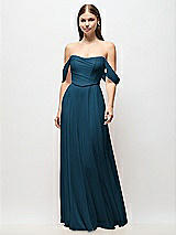 Front View Thumbnail - Atlantic Blue Off-the-Shoulder Basque Corset Chiffon Maxi Dress