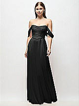 Front View Thumbnail - Black Off-the-Shoulder Basque Corset Chiffon Maxi Dress