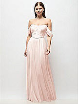 Front View Thumbnail - Blush Off-the-Shoulder Basque Corset Chiffon Maxi Dress