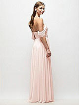 Rear View Thumbnail - Blush Off-the-Shoulder Basque Corset Chiffon Maxi Dress