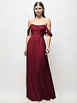 Front View Thumbnail - Burgundy Off-the-Shoulder Basque Corset Chiffon Maxi Dress