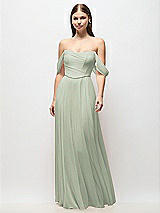 Front View Thumbnail - Celadon Off-the-Shoulder Basque Corset Chiffon Maxi Dress
