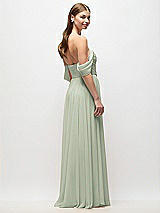 Rear View Thumbnail - Celadon Off-the-Shoulder Basque Corset Chiffon Maxi Dress