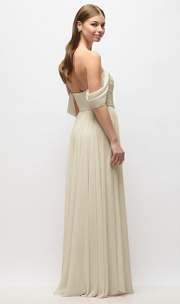 Back View - Champagne Off-the-Shoulder Basque Corset Chiffon Maxi Dress