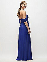 Rear View Thumbnail - Cobalt Blue Off-the-Shoulder Basque Corset Chiffon Maxi Dress