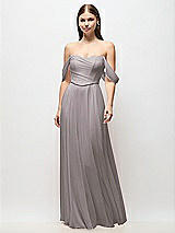Front View Thumbnail - Cashmere Gray Off-the-Shoulder Basque Corset Chiffon Maxi Dress