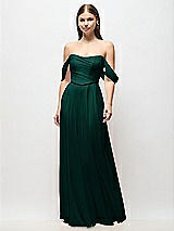 Front View Thumbnail - Evergreen Off-the-Shoulder Basque Corset Chiffon Maxi Dress