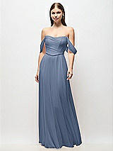 Front View Thumbnail - Larkspur Blue Off-the-Shoulder Basque Corset Chiffon Maxi Dress