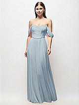 Front View Thumbnail - Mist Off-the-Shoulder Basque Corset Chiffon Maxi Dress