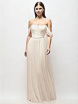 Front View Thumbnail - Oat Off-the-Shoulder Basque Corset Chiffon Maxi Dress
