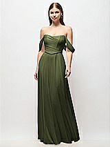 Front View Thumbnail - Olive Green Off-the-Shoulder Basque Corset Chiffon Maxi Dress