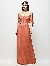 Front View Thumbnail - Terracotta Copper Off-the-Shoulder Basque Corset Chiffon Maxi Dress