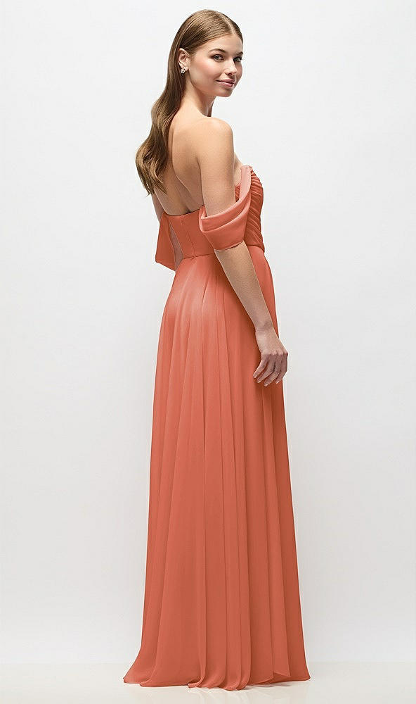 Back View - Terracotta Copper Off-the-Shoulder Basque Corset Chiffon Maxi Dress