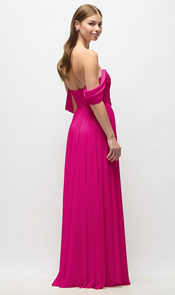 Back View - Think Pink Off-the-Shoulder Basque Corset Chiffon Maxi Dress
