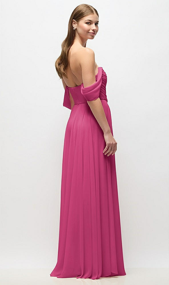 Back View - Tea Rose Off-the-Shoulder Basque Corset Chiffon Maxi Dress