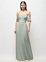 Front View Thumbnail - Willow Green Off-the-Shoulder Basque Corset Chiffon Maxi Dress