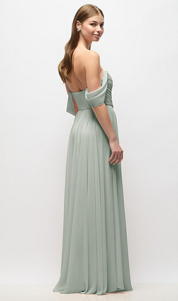 Back View - Willow Green Off-the-Shoulder Basque Corset Chiffon Maxi Dress