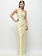 Front View Thumbnail - Butter Yellow Strapless Asymmetrical Draped Satin Column Maxi Dress