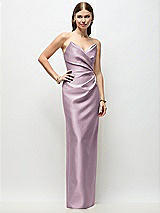 Front View Thumbnail - Suede Rose Strapless Asymmetrical Draped Satin Column Maxi Dress