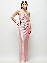 Front View Thumbnail - Ballet Pink Strapless Asymmetrical Draped Satin Column Maxi Dress
