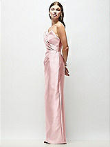 Side View Thumbnail - Ballet Pink Strapless Asymmetrical Draped Satin Column Maxi Dress