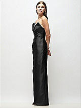 Side View Thumbnail - Black Strapless Asymmetrical Draped Satin Column Maxi Dress