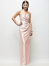 Front View Thumbnail - Blush Strapless Asymmetrical Draped Satin Column Maxi Dress