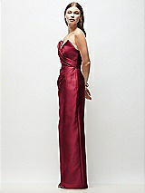 Side View Thumbnail - Burgundy Strapless Asymmetrical Draped Satin Column Maxi Dress