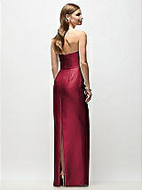 Rear View Thumbnail - Burgundy Strapless Asymmetrical Draped Satin Column Maxi Dress