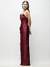 Side View Thumbnail - Cabernet Strapless Asymmetrical Draped Satin Column Maxi Dress