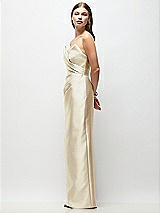 Side View Thumbnail - Champagne Strapless Asymmetrical Draped Satin Column Maxi Dress