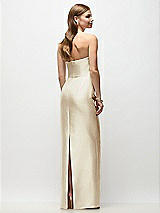 Rear View Thumbnail - Champagne Strapless Asymmetrical Draped Satin Column Maxi Dress