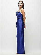 Side View Thumbnail - Cobalt Blue Strapless Asymmetrical Draped Satin Column Maxi Dress