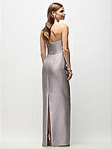 Rear View Thumbnail - Cashmere Gray Strapless Asymmetrical Draped Satin Column Maxi Dress