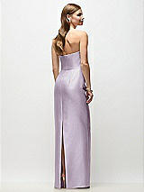 Rear View Thumbnail - Lilac Haze Strapless Asymmetrical Draped Satin Column Maxi Dress