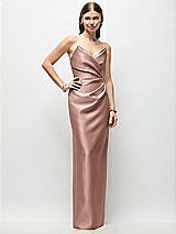 Front View Thumbnail - Neu Nude Strapless Asymmetrical Draped Satin Column Maxi Dress