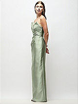 Side View Thumbnail - Sage Strapless Asymmetrical Draped Satin Column Maxi Dress
