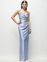 Front View Thumbnail - Sky Blue Strapless Asymmetrical Draped Satin Column Maxi Dress