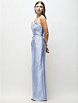 Side View Thumbnail - Sky Blue Strapless Asymmetrical Draped Satin Column Maxi Dress