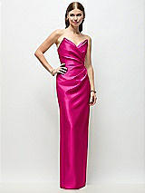 Front View Thumbnail - Think Pink Strapless Asymmetrical Draped Satin Column Maxi Dress