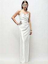 Front View Thumbnail - White Strapless Asymmetrical Draped Satin Column Maxi Dress