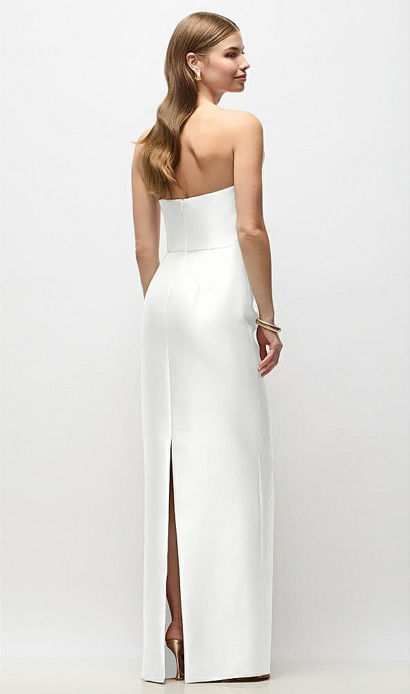 Back View - White Strapless Asymmetrical Draped Satin Column Maxi Dress