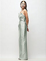 Side View Thumbnail - Willow Green Strapless Asymmetrical Draped Satin Column Maxi Dress