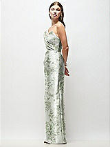 Side View Thumbnail - Sage Cottage Rose Strapless Asymmetrical Draped Satin Column Floral Maxi Dress